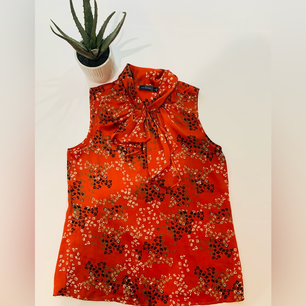 Classy Floral The Limited Orange Blouse in Size Medium